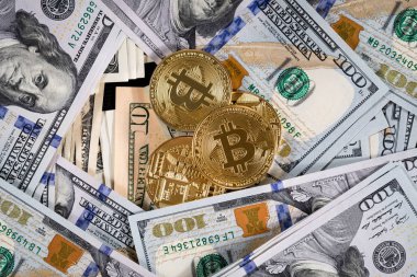 Altın bitcoin sikke ve bize dolar kapatın. Elektronik kripto para