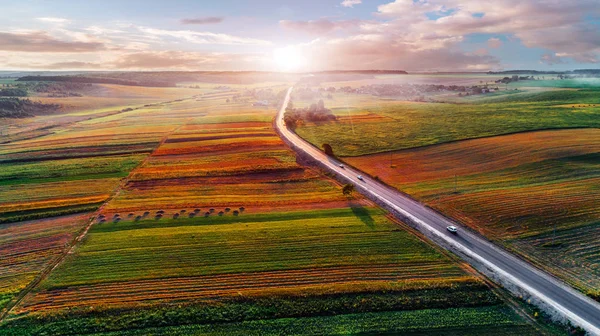 Aerial Shot Car Road Drone Point View — Stock Photo, Image