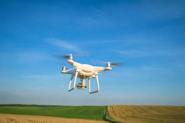 Copter Drone Quad Sur Champ Maïs Jaune — Photo