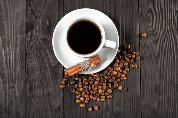 Tazza Caffè Con Zucchero Canna Tavolo Legno — Foto Stock