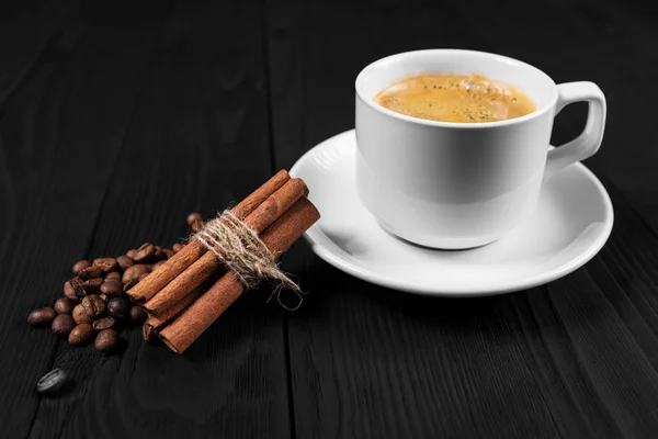 Tazza Caffè Con Zucchero Canna Tavolo Legno — Foto Stock