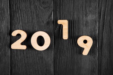 Closeup 2019 wood numbers in shallow depth of field