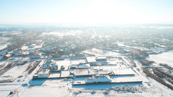 Inverno Aéreo Cima Para Baixo Vista Alta Acima Rural Lento — Fotografia de Stock