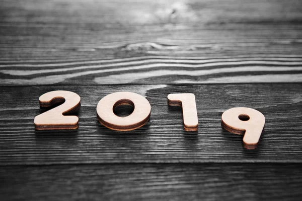 Closeup 2019 wood numbers in shallow depth of field