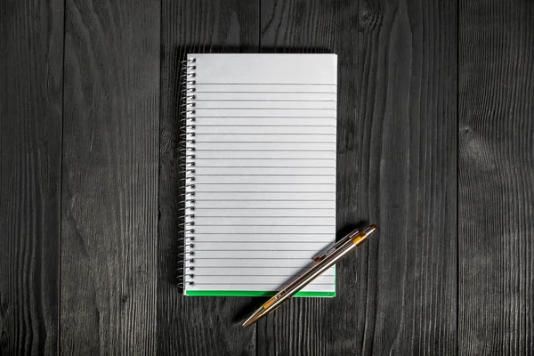 Notebook Pen Old Wood Table — Stock Photo, Image