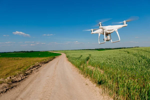 Copter Drone Quad Sur Champ Maïs Vert — Photo