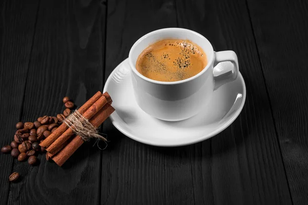 Tazza Caffè Con Zucchero Canna Tavolo Legno — Foto Stock