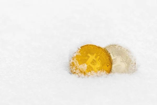 Bitcoin Kryptoměn Sněhu — Stock fotografie
