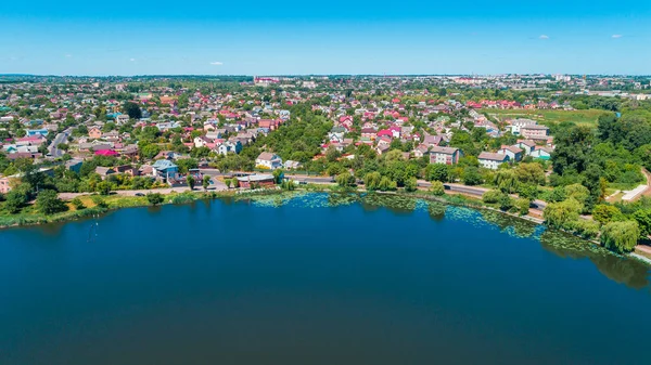 Drönare Med Kamera Vacker Sommar Liten Flod Från Höjd — Stockfoto