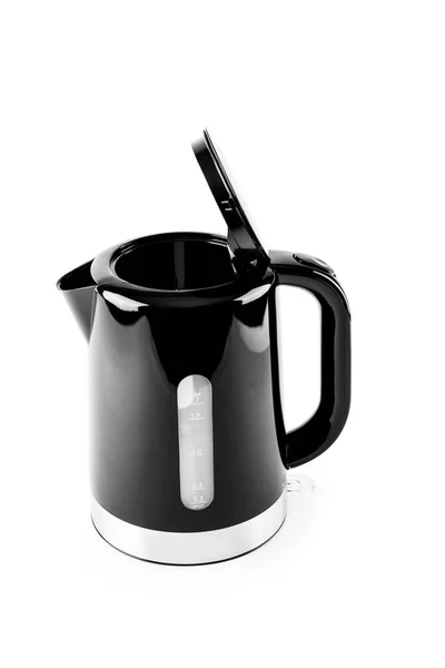 Чорний електричний чайник ізольований на білому — стокове фото