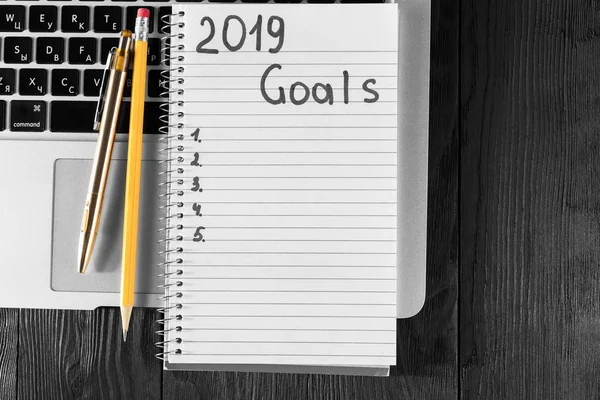 2019 Objetivos Cuaderno Concepto Resoluciones Año Nuevo Vista Superior — Foto de Stock