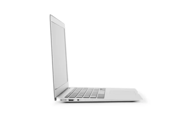 백색 배경에 분리되어 있는 현대식 노트북 컴퓨터 — 스톡 사진