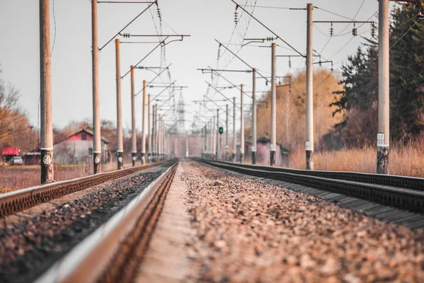 Train rails in country landscape — Stock Photo, Image