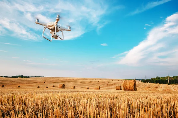 Copter drone quad sur champ jaune — Photo