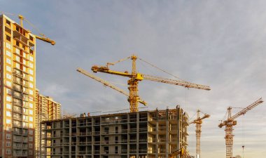 St. Petersburg civarındaki inşaat sahasında vinçler.