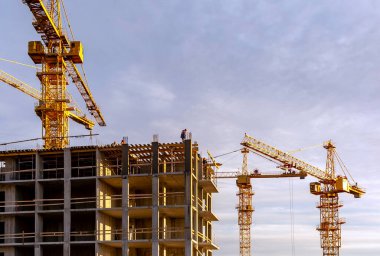 St. Petersburg civarındaki inşaat sahasında vinçler.