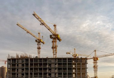 St. Petersburg civarındaki inşaat sahasında vinçler.