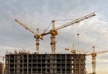 St. Petersburg civarındaki inşaat sahasında vinçler.