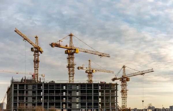 Guindastes Construção Canteiro Obras Nas Proximidades São Petersburgo — Fotografia de Stock