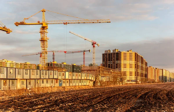 Grúas Construcción Sitio Construcción Las Cercanías San Petersburgo —  Fotos de Stock