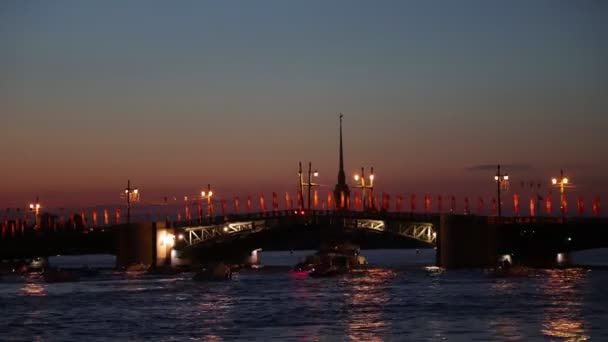 Noche Blanca San Petersburgo Puente Palacio Cría — Vídeos de Stock