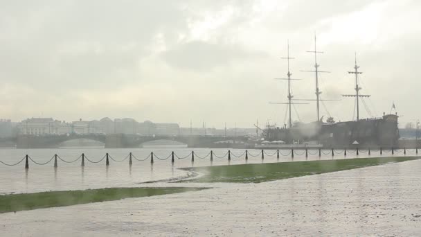 Rain Historical Center Petersburg Neva River — Stock Video