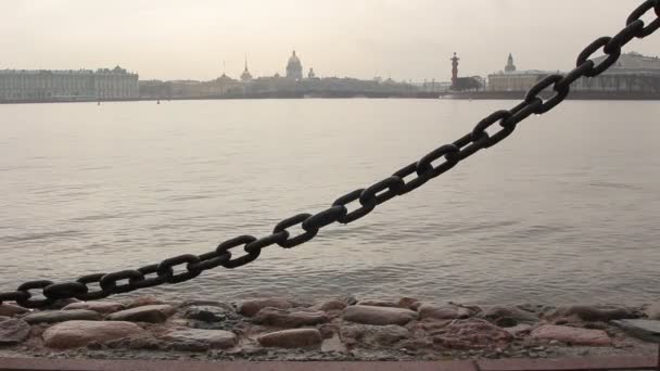 Klassisk Utsikt Över Sankt Petersburg Pilen Vasiljevskij Island Amiralitetet Isaac — Stockvideo