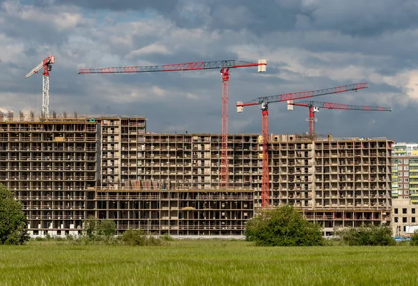 Nieuwe Gebouwen Aan Rand Van Petersburg Bouwplaats Stockfoto