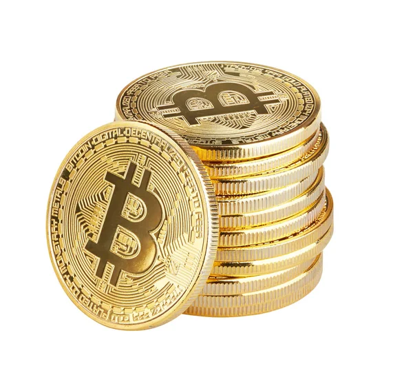 Beyaz arkaplanda izole edilmiş altın bitcoin