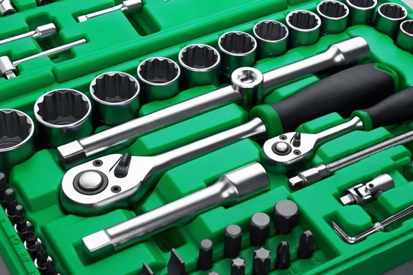 Viele Werkzeuge Werkzeugkasten Nahaufnahme — Stockfoto