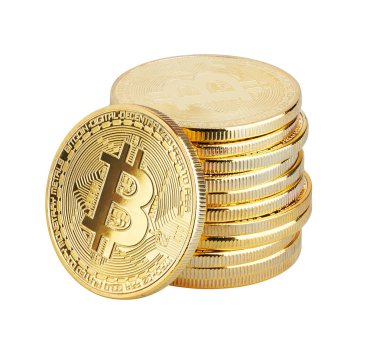 Beyaz arkaplanda izole edilmiş altın bitcoin