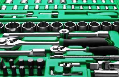 Araç kutusunda, closeup birçok araç