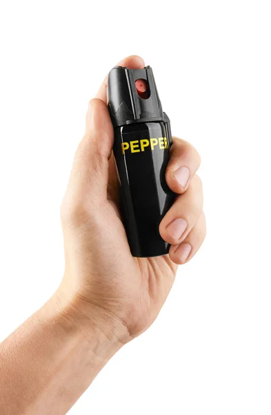 Tränengas Oder Pfefferspray Der Hand Isoliert Auf Weißem Hintergrund — Stockfoto