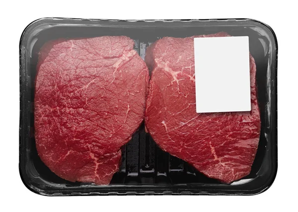 Frisches Rohes Fleisch Verpackung Isoliert Auf Weißem Hintergrund — Stockfoto