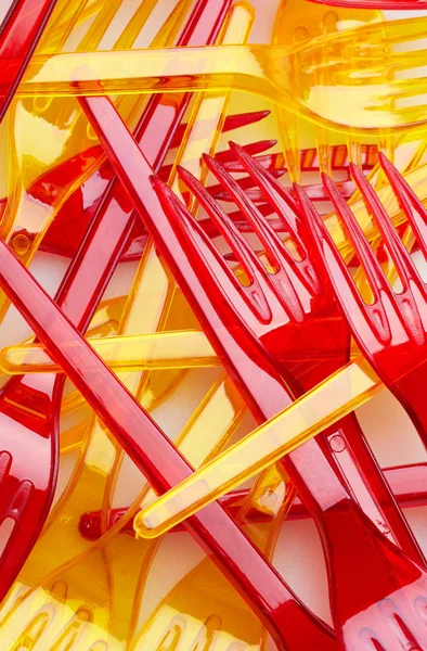 Conjunto Tenedores Plástico Colores Primer Plano — Foto de Stock