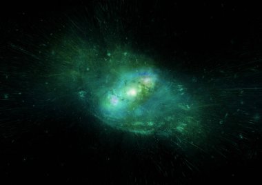 Uzak bir galaksideki yıldızlar, toz ve gaz bulutsusu