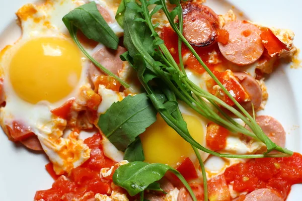 Desayuno Continental Con Huevos Hierbas Verdes — Foto de Stock