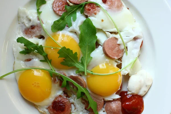 Desayuno Continental Con Huevos Hierbas Verdes — Foto de Stock