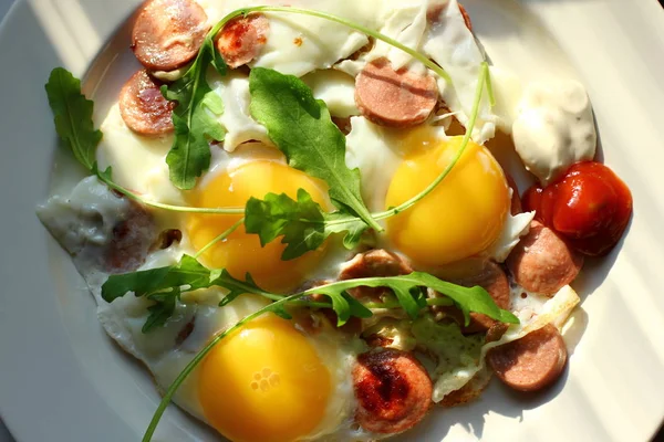 Desayuno Continental Con Huevos Hierbas Verdes — Foto de Stock