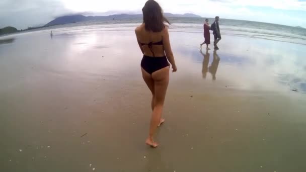 Mujeres Saltando Las Olas Del Océano — Vídeo de stock