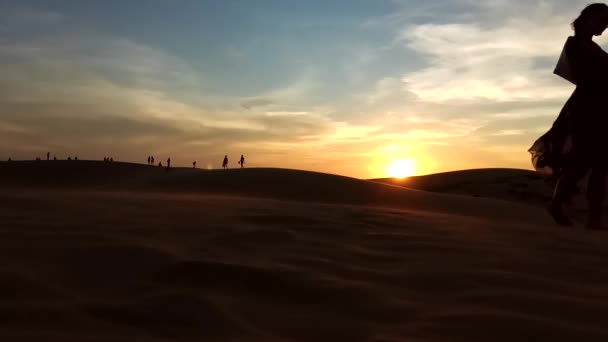 アジアの女性の歩いて砂丘をお楽しみいただけます — ストック動画