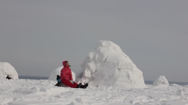 Vinter Boningen Eskimåer Igloo Eskimåer Village — Stockvideo