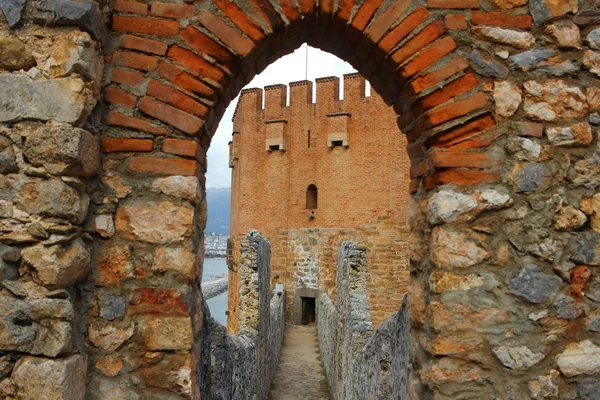 Torre Roja Alanya Kizil Kule Parte Del Castillo Alanya Kalesi — Foto de Stock