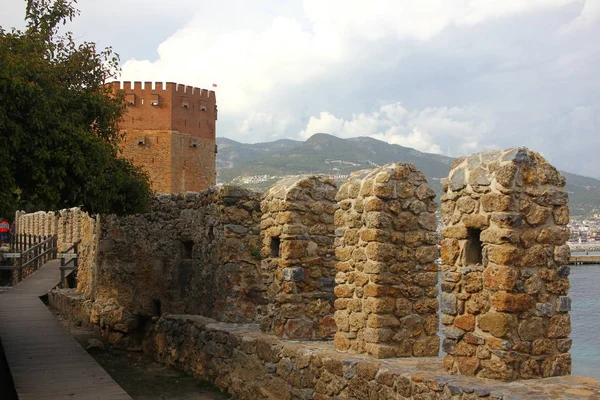 Torre Vermelha Alanya Kizil Kule Parte Castelo Alanya Kalesi Castelo — Fotografia de Stock