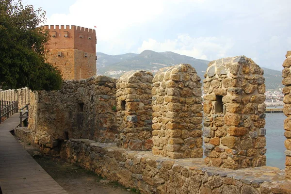 Torre Vermelha Alanya Kizil Kule Parte Castelo Alanya Kalesi Castelo — Fotografia de Stock