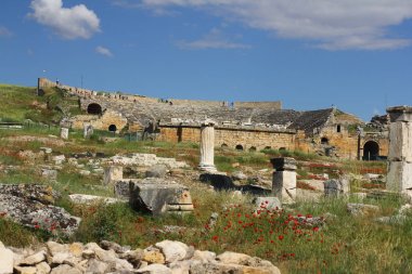Pammukale' de. Hierapolis antik kenti harabeleri.