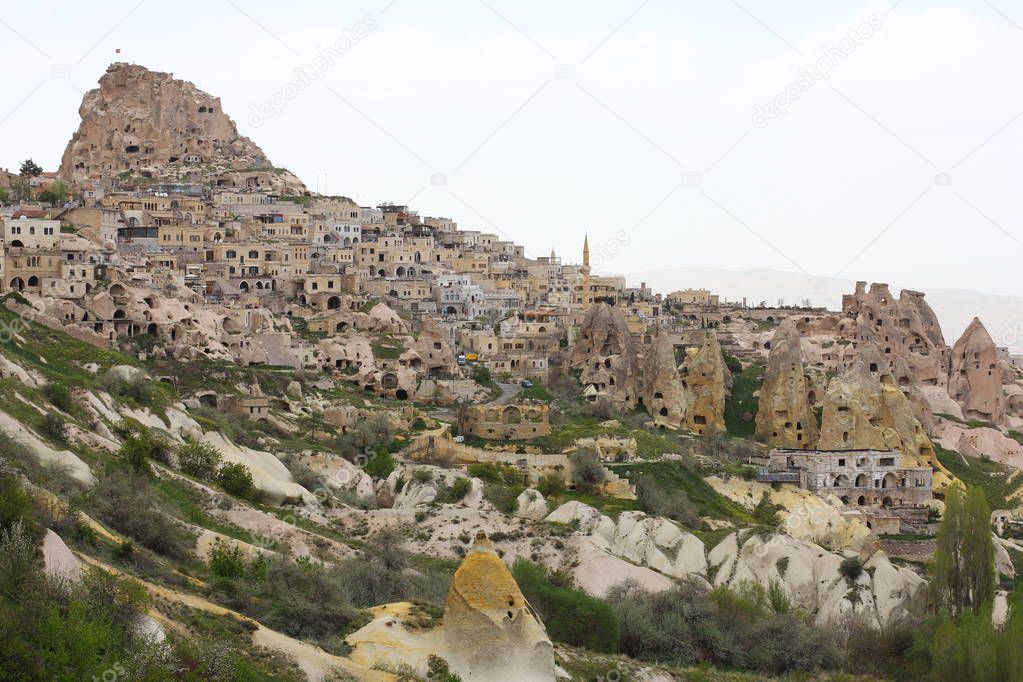 Cappadocia, Turkey. Valley of pigeons. Ancient fortress Uchisar.