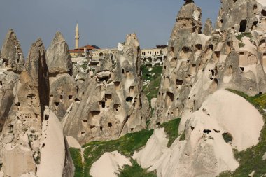 Kapadokya, Türkiye. Antik kale Uchisar.