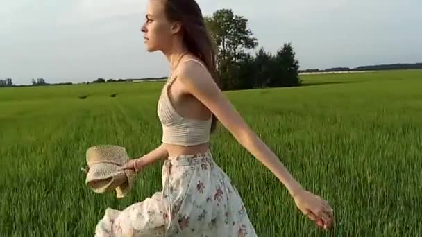 Junges Mädchen Läuft Sommerwiese — Stockvideo