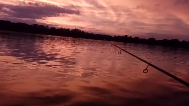 Fishing Rod Dramatic Sunset — Stock Video